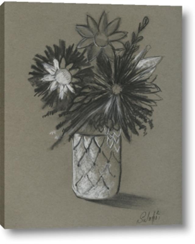 Flower charcoal drawing on black background
