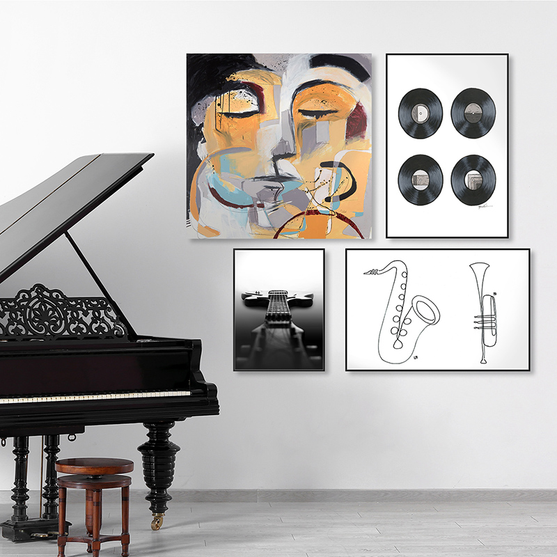 Art-abstract-figurative-photography-drawings-music-muscial-saxophome-trumpet-guitar-vinyals-women-piano-living room