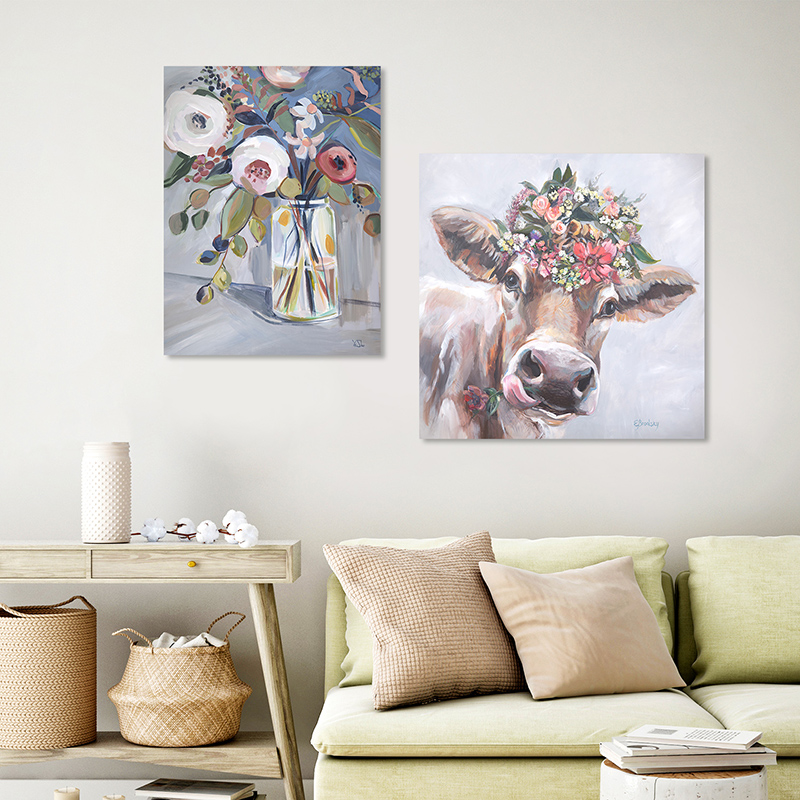 Modern-flowers-vase-highlander-cow-animals-plants-simple